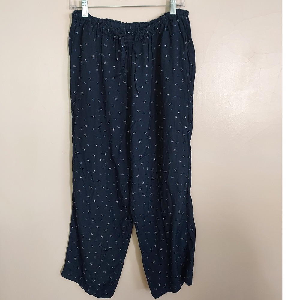 Cherokee Women Navy Blue Floral Rayon Pajama Pants Size Medium Cottagecore